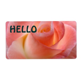 HELLO Name Tags Pink Rose Flowers Labels