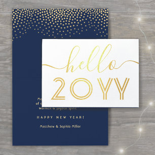 Hello Navy Blue & Gold Confetti Happy New Year Foil Card