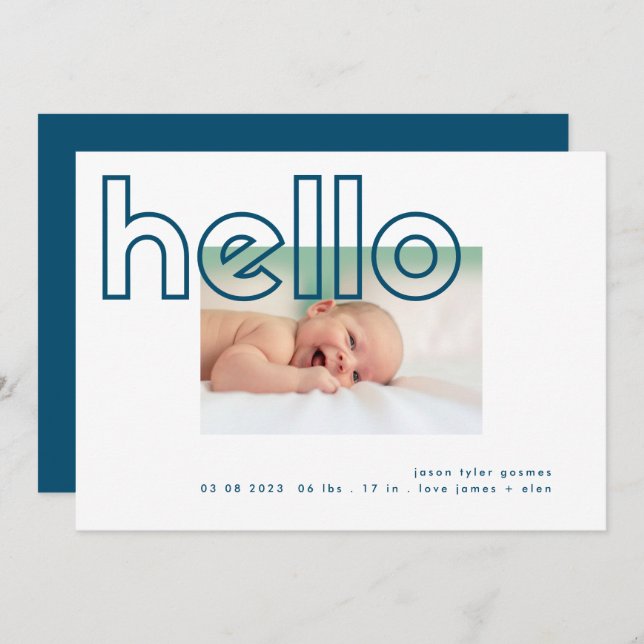 hello navy blue white modern simple minimalistic announcement (Front/Back)