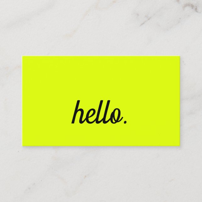Hello Neon Chartreuse Yellow Colourful Typography Business Card (Front)