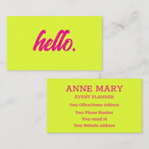 Hello Neon Chartreuse Yellow Hot Pink Modern 2025 Business Card