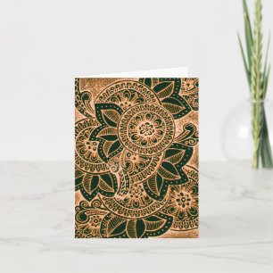 Hello Neon Orange Black Damask India Mandala Blank Card