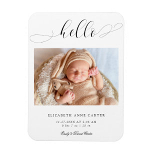Hello new baby Calligraphy Swashes Elegant Minimal Magnet