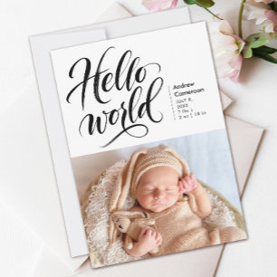 Hello New Baby Photo Brush Hand Drawn Script Announcement
