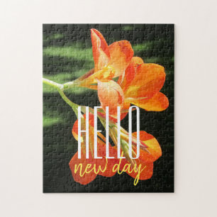 Hello New Day Orange Canna Lily Jigsaw Puzzle