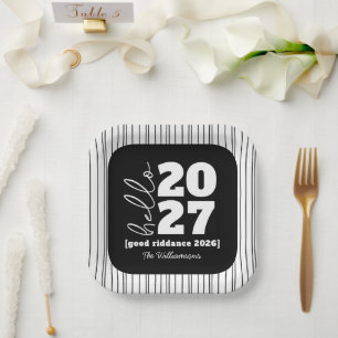 Hello New Year Bold Black White Custom Year Name Paper Plate