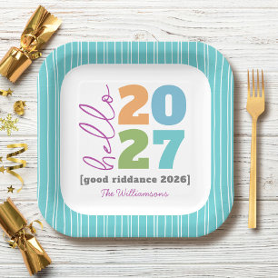 Hello New Year Bold Modern Custom Year Name Humour Paper Plate