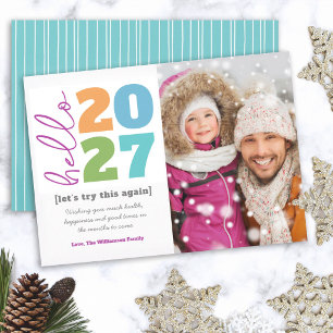 Hello New Year Bold Modern Type Custom Year Photo Holiday Card