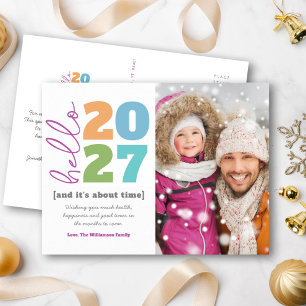 Hello New Year Bold Modern Type Custom Year Photo Holiday Postcard