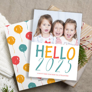 Hello New Year colourful modern typography photo Holiday Card