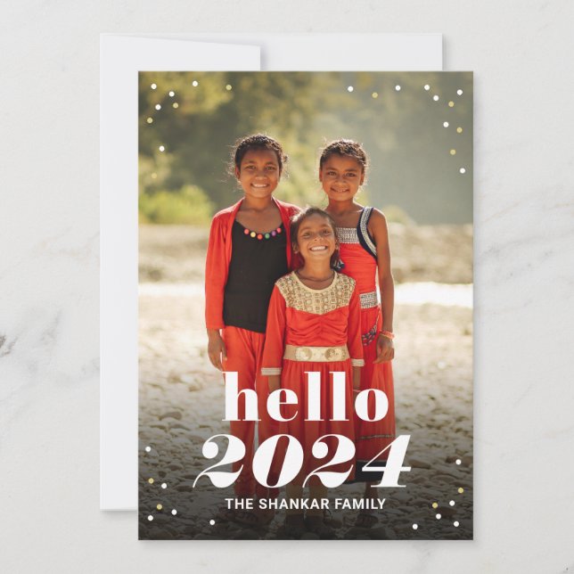 Hello New Year EDITABLE COLOR Holiday Photo Card (Front)