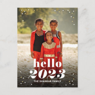 Hello New Year EDITABLE COLOR Holiday Postcard