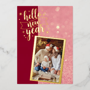 Hello New Year Foil Holiday Card