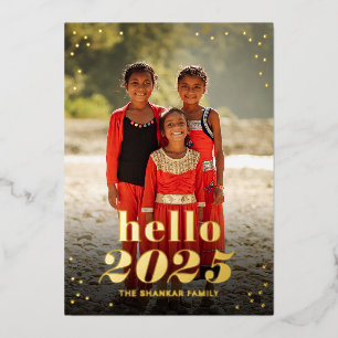 Hello New Year Foil Holiday Photo Card
