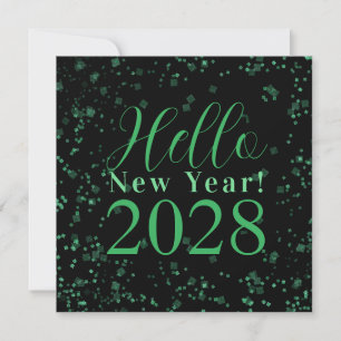 Hello New Year! Happy New Year Green Black Sparkle Holiday Card