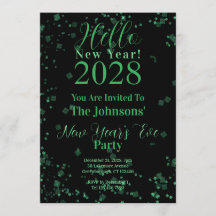 Hello New Year! New Year's Eve Green Black Sparkle