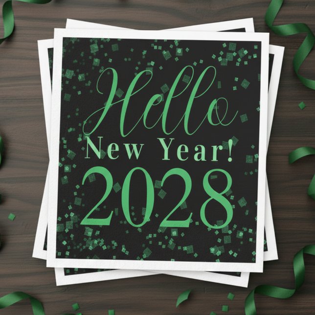 Hello New Year! New Year's Eve Green Black Sparkle Napkin (Creator Uploaded)