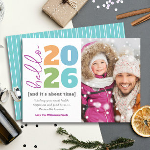 Hello New Year Photo Bold Modern Custom Add Year Holiday Card