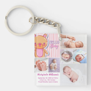 Hello newborn baby photo birth announcement Photo Key Ring