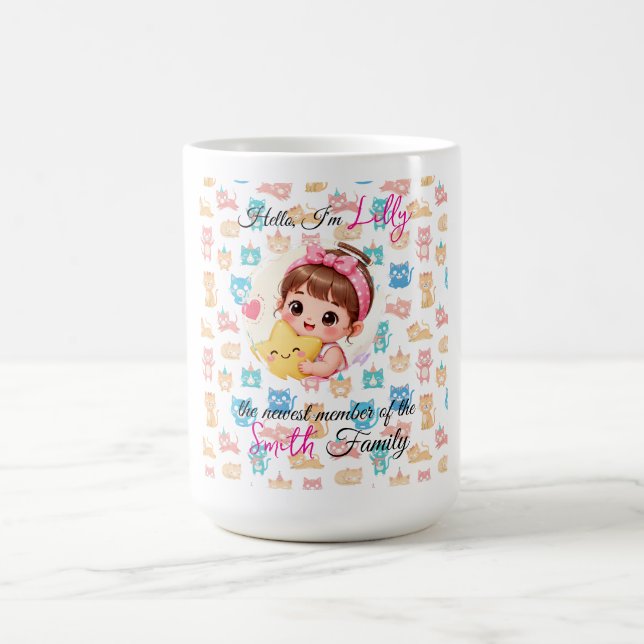 Hello newest member of family patterns cat custom coffee mug (Center)