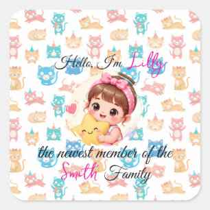 Hello newest member of family patterns cat custom square sticker