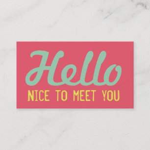 "HELLO Nice to meet you" Coral Grunge Font Business Card