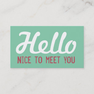 "HELLO Nice to meet you" Turquoise Grunge Font Business Card