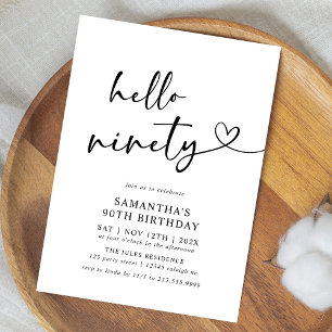 Hello Ninety Black and White 90th Birthday Party Invitation