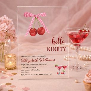 Hello Ninety Cherry Martini Birthday Party Acrylic Invitations