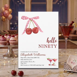Hello Ninety Cherry Martini Birthday Party Invitation