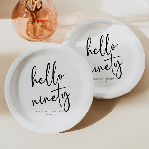 Hello Ninety Minimalist Simple 90th Birthday Party Paper Plate