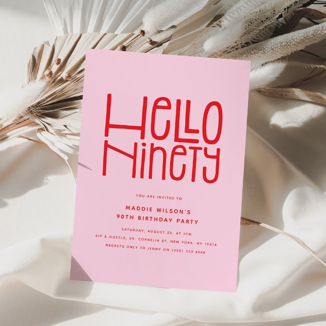 HELLO NINETY Modern 90th Birthday Invitation (Creator Uploaded)