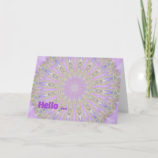 Hello Note Card, Lavender Digital Design Card (Front)