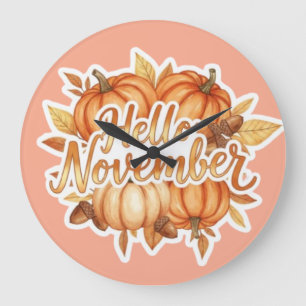 Hello November -  Cozy Fall Design Large Clock