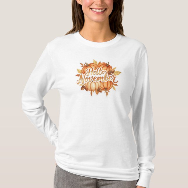 Hello November -  Cozy Fall Design T-Shirt (Front)