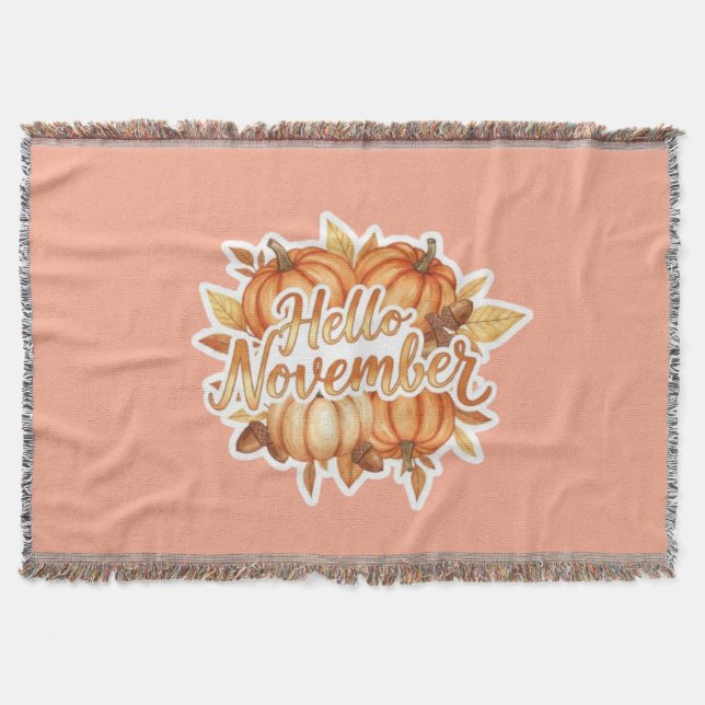 Hello November -  Cozy Fall Design Throw Blanket (Front)