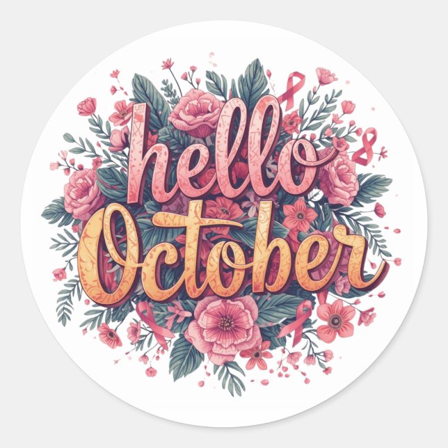 Hello October  Classic Round Sticker (Front)
