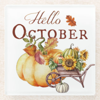 Hello October Glass Coaster