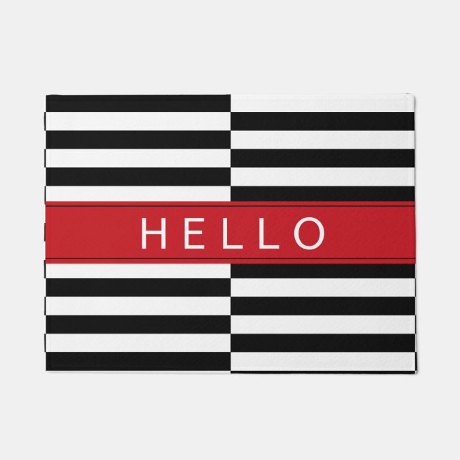 Hello Offset Striped Door Mat (Front)