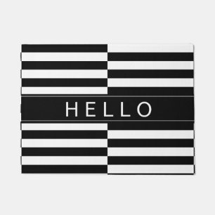 Hello Offset Striped Door Mat