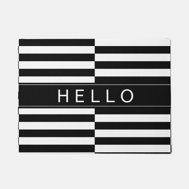 Hello Offset Striped Door Mat (Front)