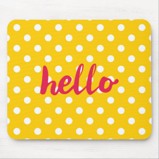 Hello on pastel yellow polka dots background mouse pad