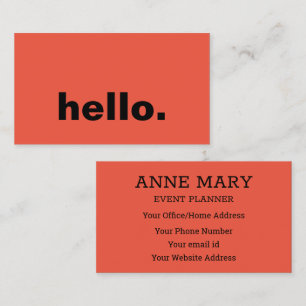 Hello Orange Bright Colourful Typography Custom Business Card