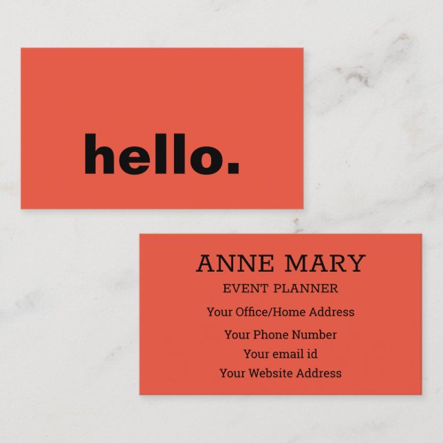 Hello Orange Bright Colourful Typography Custom Business Card (Front/Back)