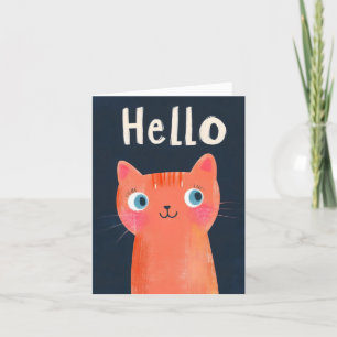 Hello Orange Cat Cartoon Holiday Card