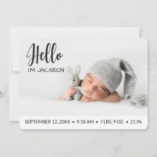 Hello overlay baby boy photo modern minimalist announcement