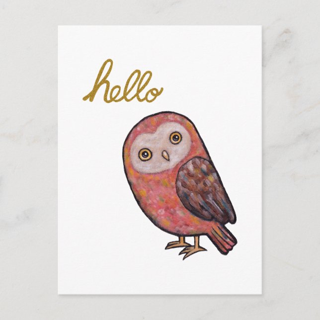 Hello Owl Funny Cute Owl Postcard Hand Lettering (Front)