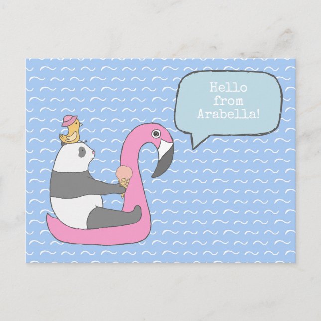 Hello Panda Flamingo Float Ice Cream Cute Postcard (Front)