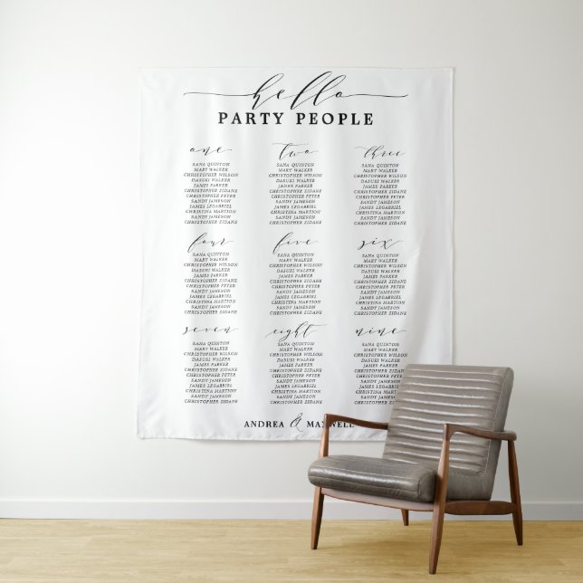 Hello Party People Wedding Seating Chart Tapestry (In Situ)