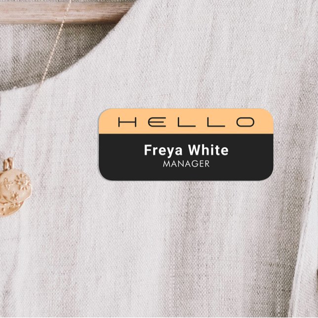 Hello Pastel Orange, Black   Name Tag (Creator Uploaded)